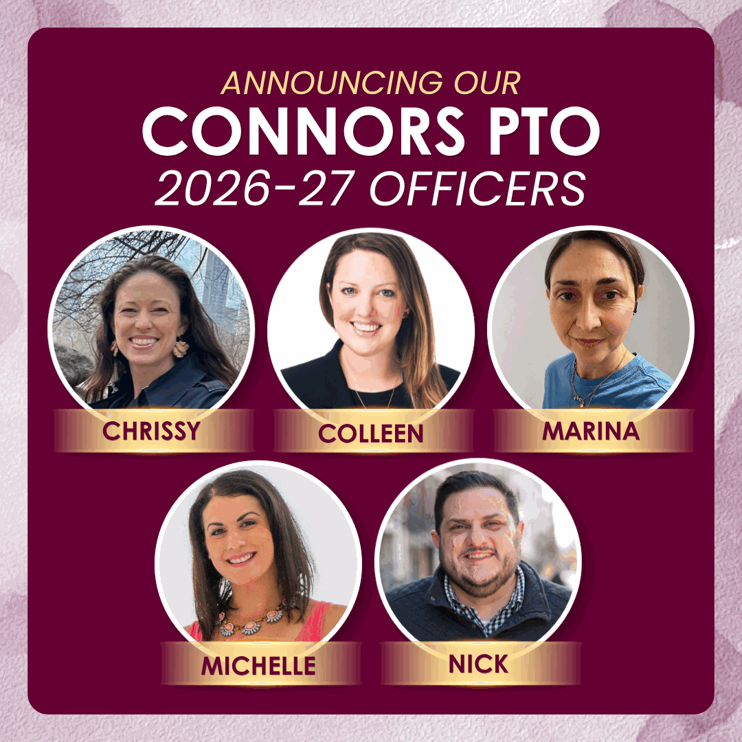 Your 2026-2027 Connors PTO Officers: Chrissy Badger, Colleen Herzog, Marina Avallone, Michelle Mazurkiewicz, and Nick Lenzi